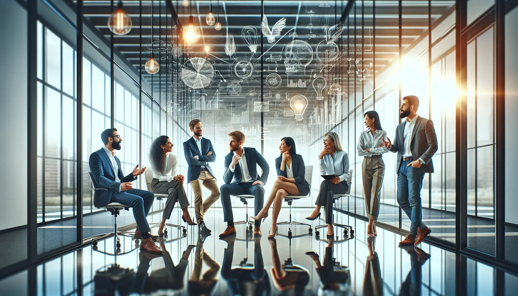 diverse team collaborating in a modern office, representing company growth.