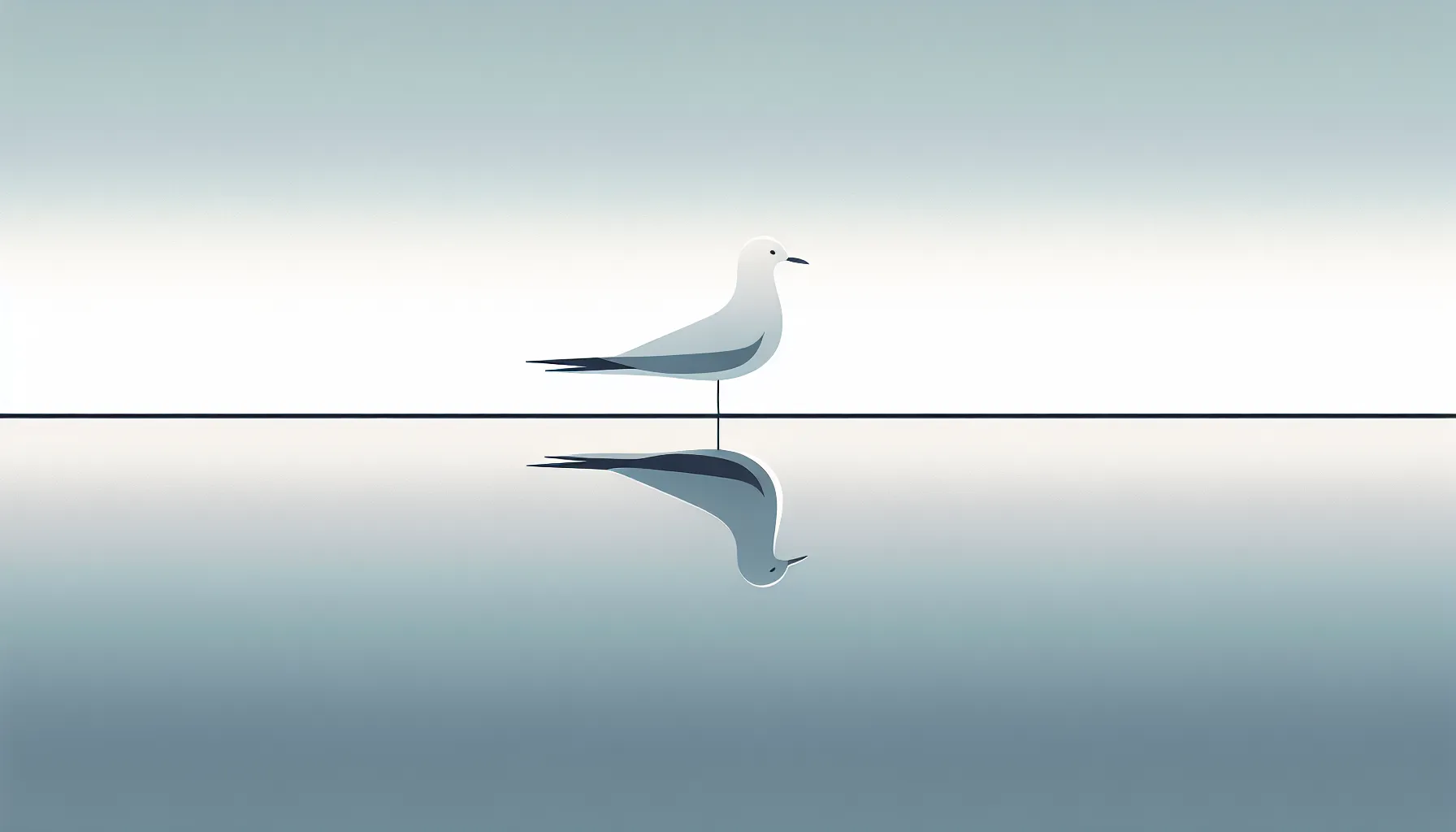 White seagull silhouette floating above a minimalist lake reflection