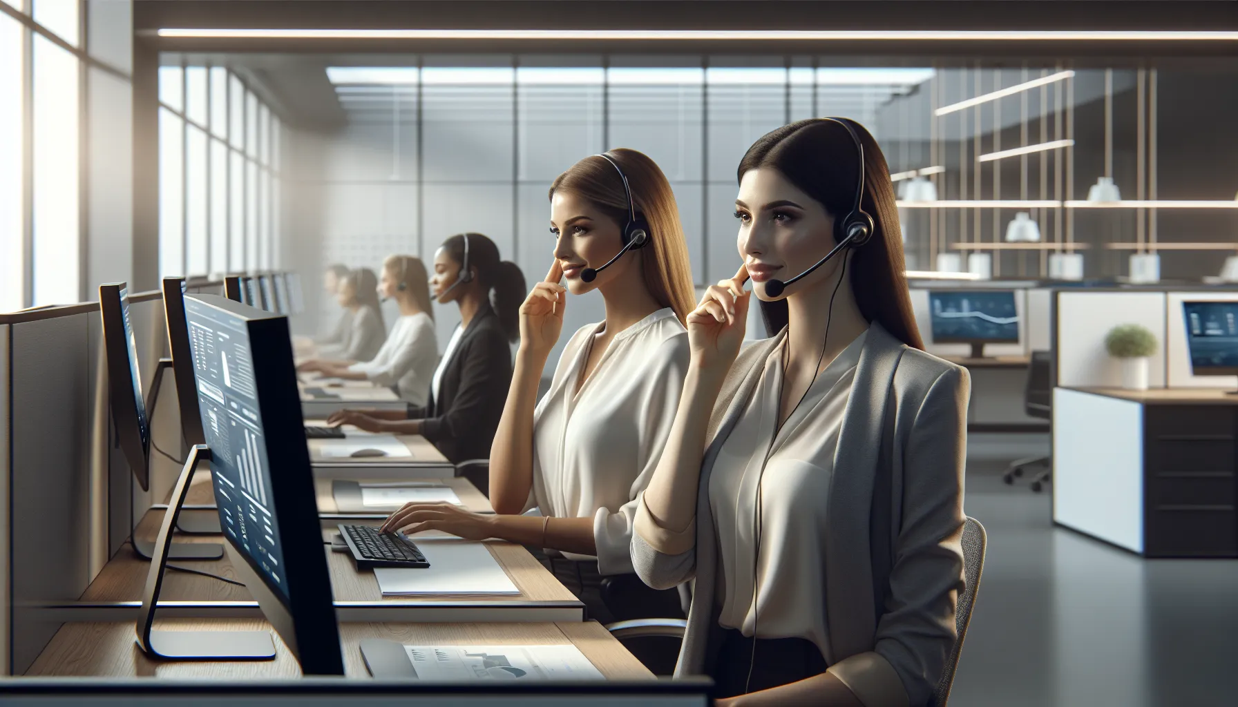 customer service representatives in a modern call center.