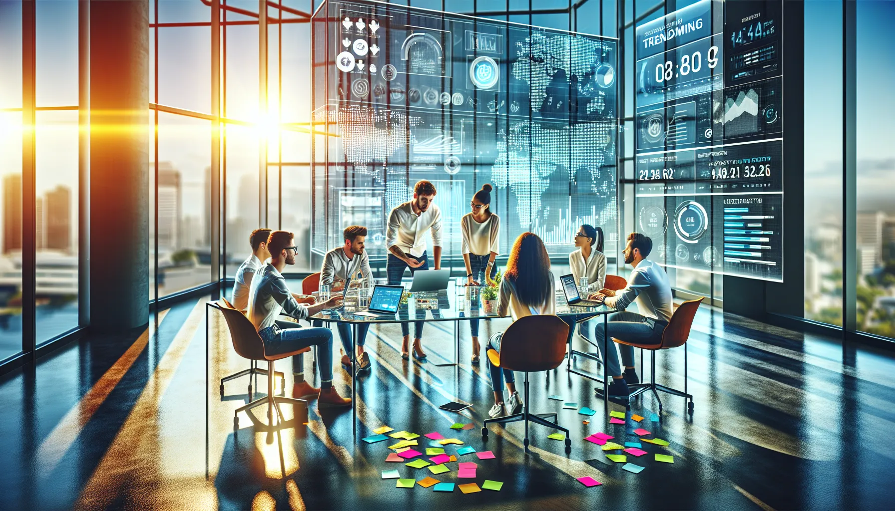 diverse team collaborating in a modern office setting.