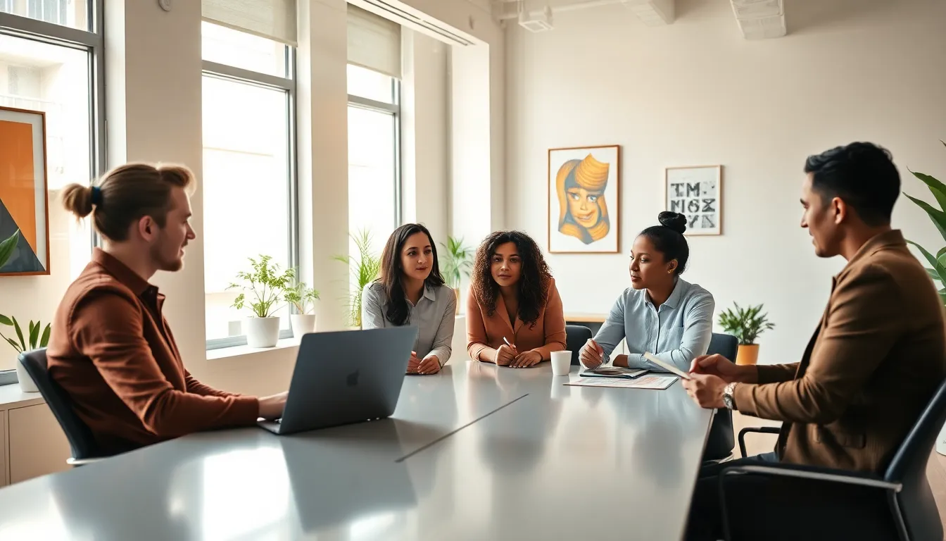 professionals collaborating in a modern office on digital marketing strategies.