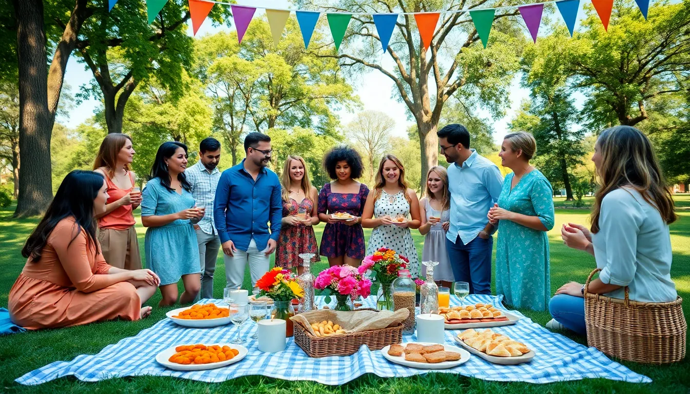 outdoor gathering showcasing a stylish thrifty event with diverse participants.
