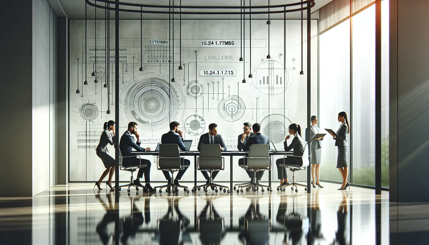 IT professionals collaborating in a modern office on networking technologies.
