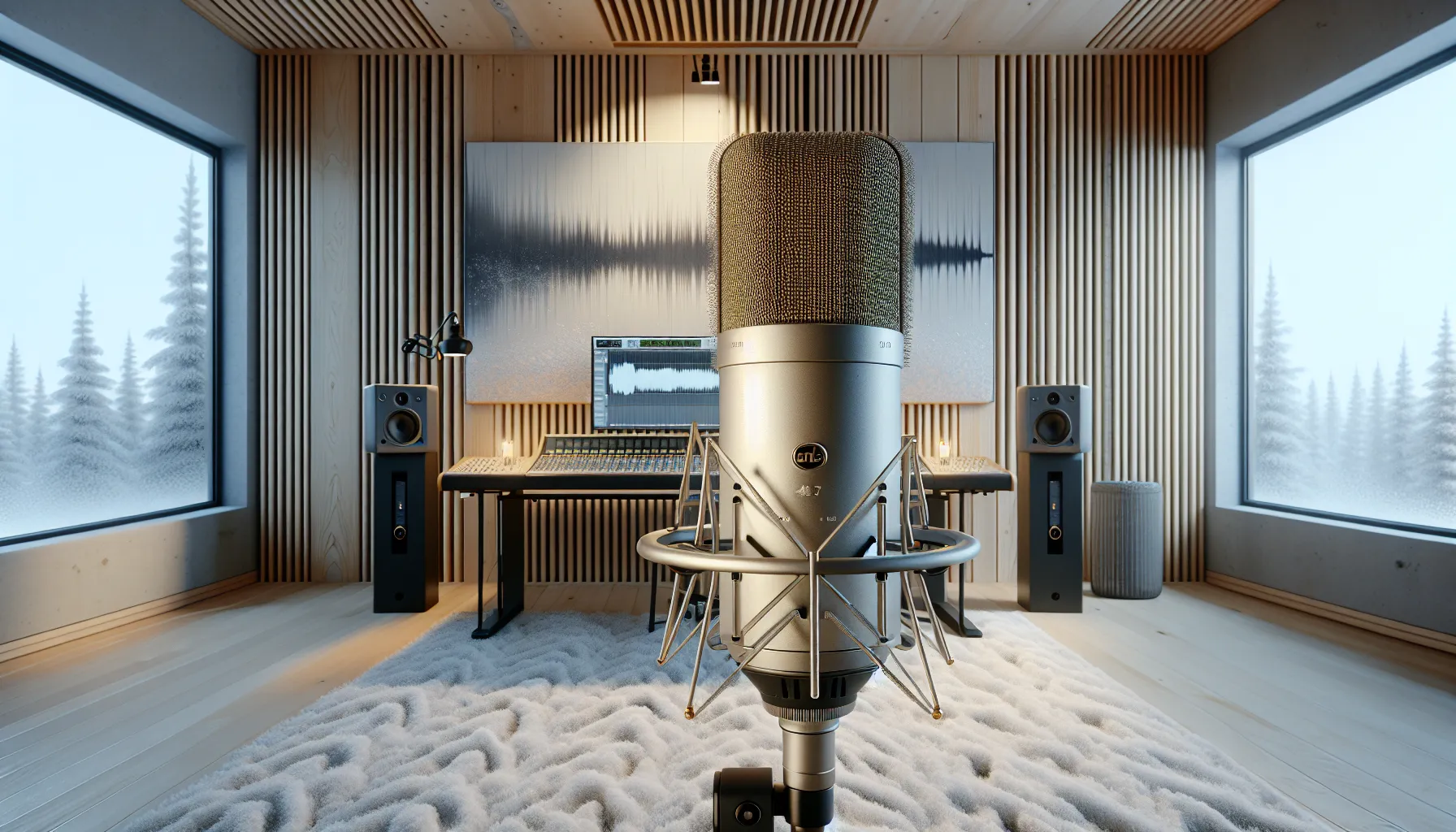 Close-up microphone with 440 hz waveform transitioning from analog to digital sampling.