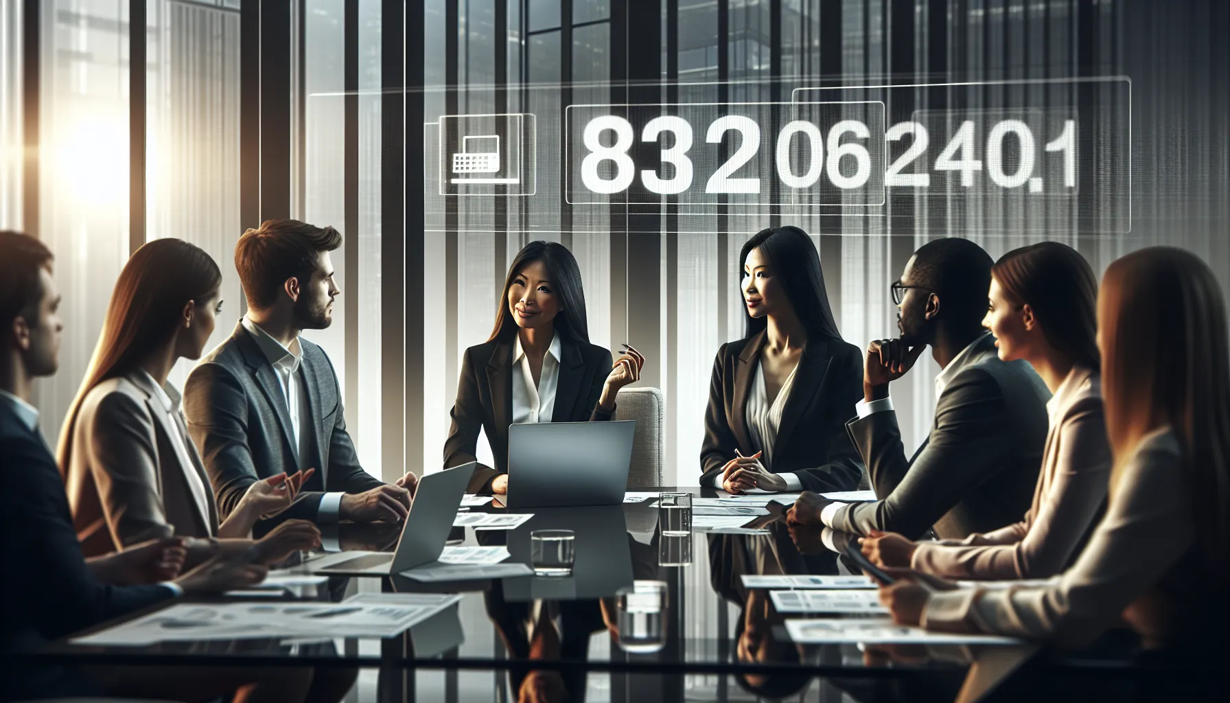 diverse professionals discussing a toll-free number in a modern office.