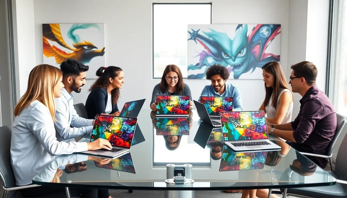 diverse team collaborating in a modern office on gaming projects.