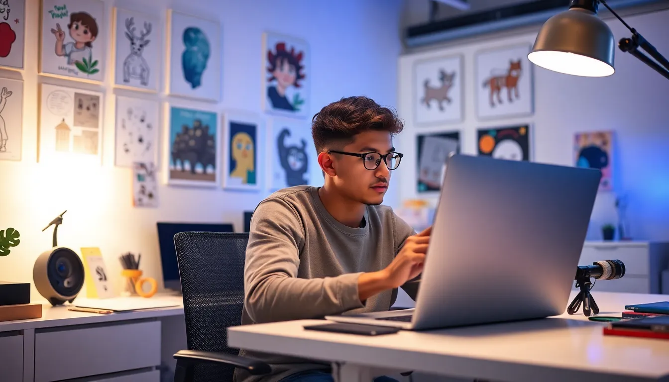young creator editing a video in a modern workspace.