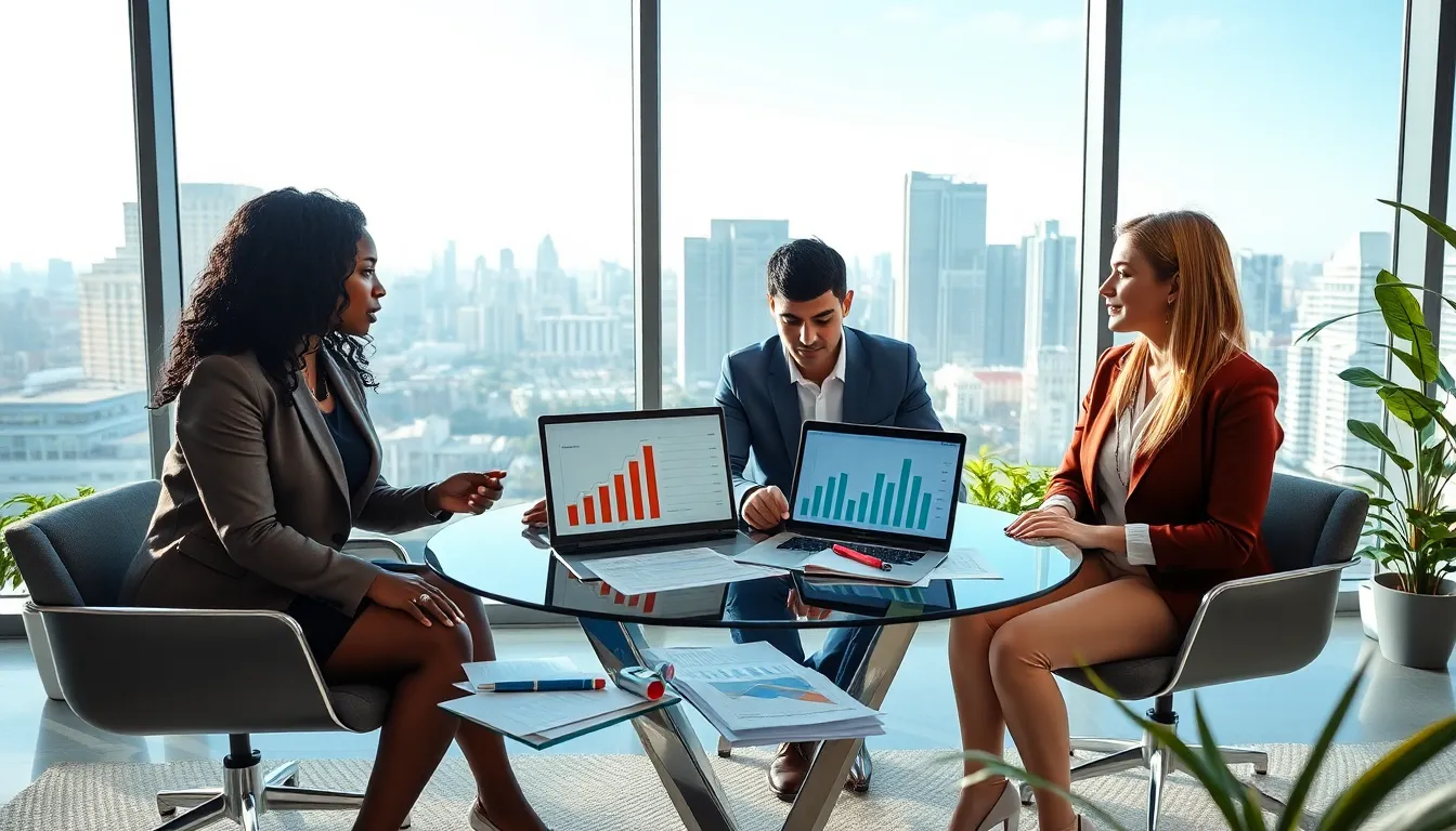 diverse team discussing second house mortgages in a modern office.