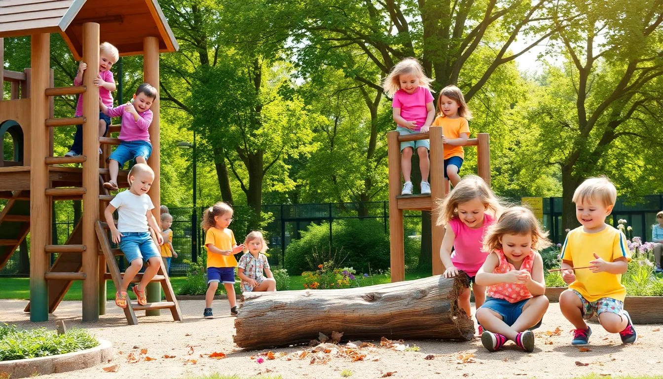 children enjoying a vibrant outdoor play space in a park.