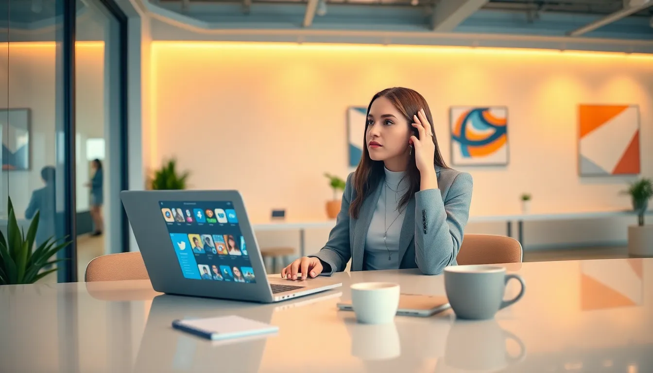young woman in a modern workspace reflecting digital identity.