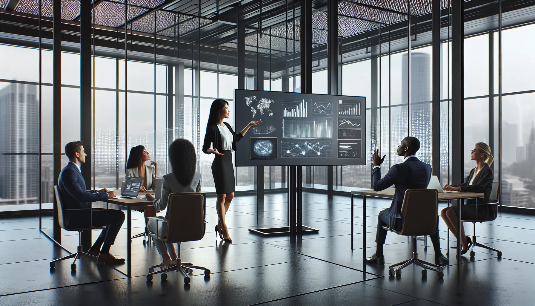 diverse professionals discussing узшспфьуы in a modern office.