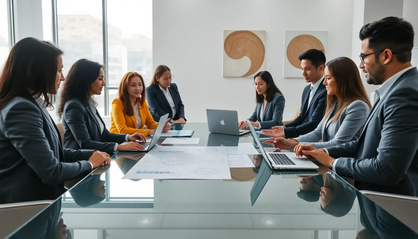 diverse team collaborating in a modern office space.