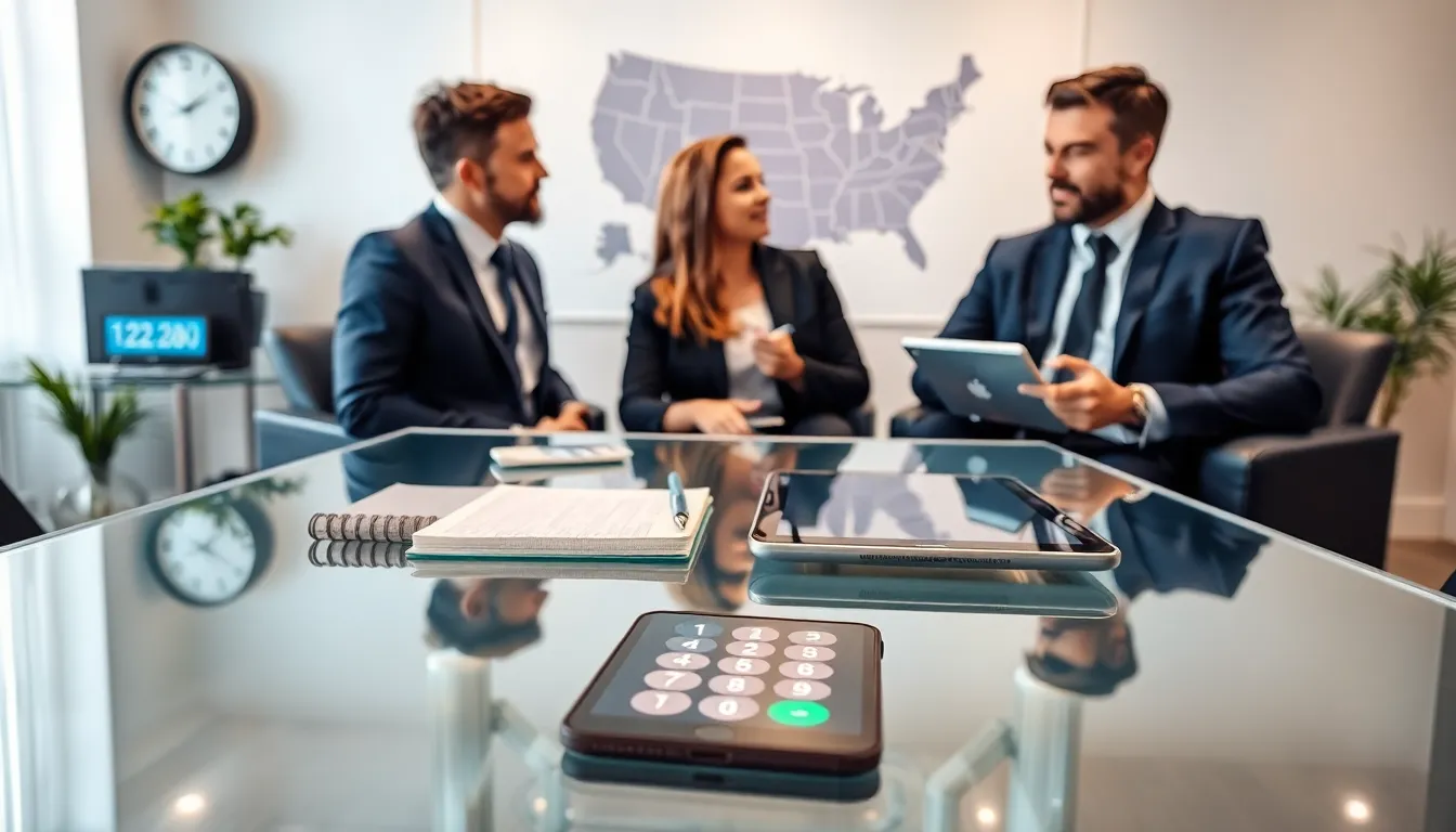 professionals discussing phone number structures in a modern office
