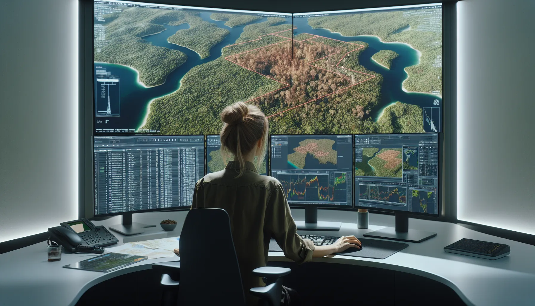 Analyst in norway studies satellite images of forests to detect illegal logging.