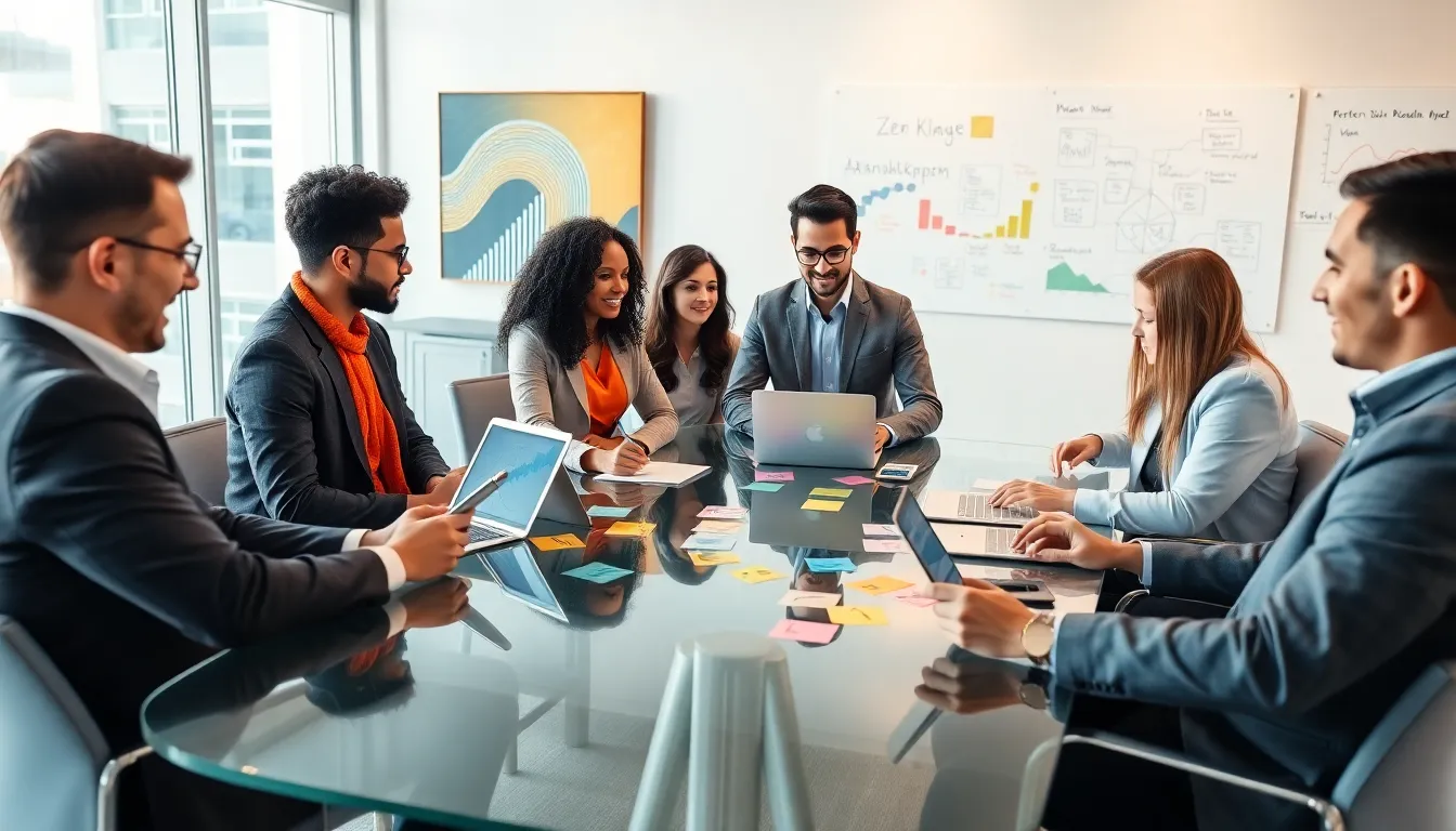 diverse team collaborating on Aznhkpm in a modern office.