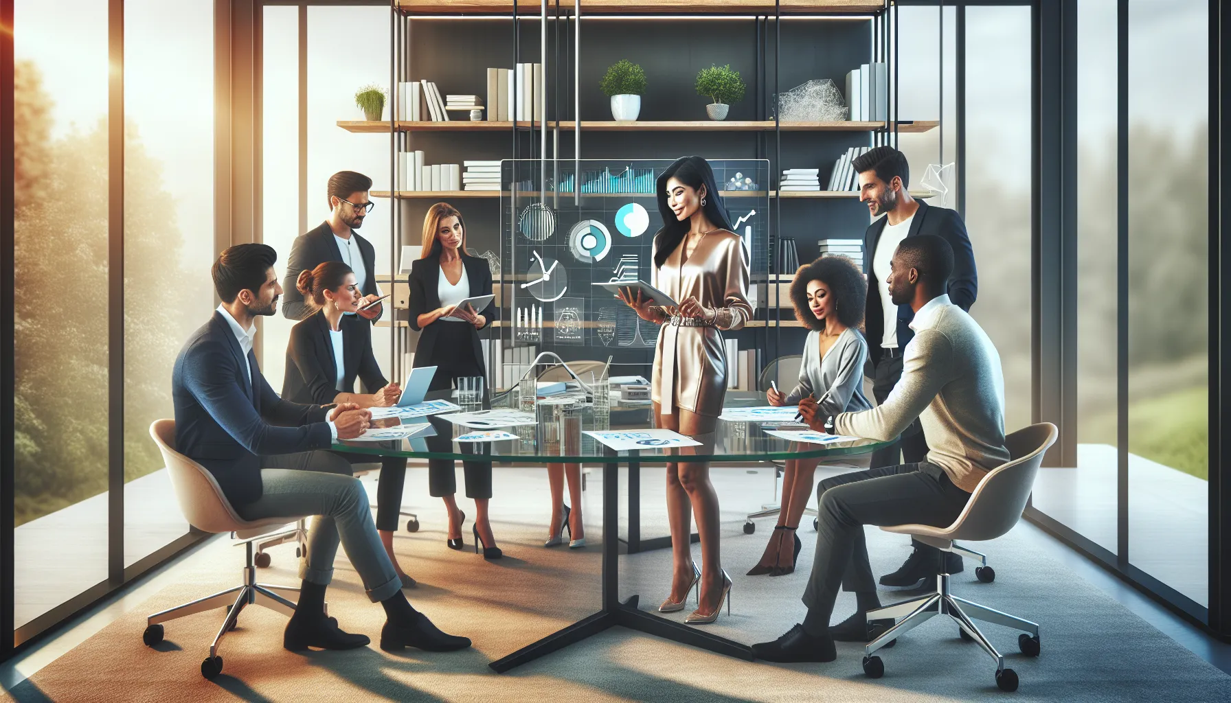 diverse team discussing health topics in a modern office setting.