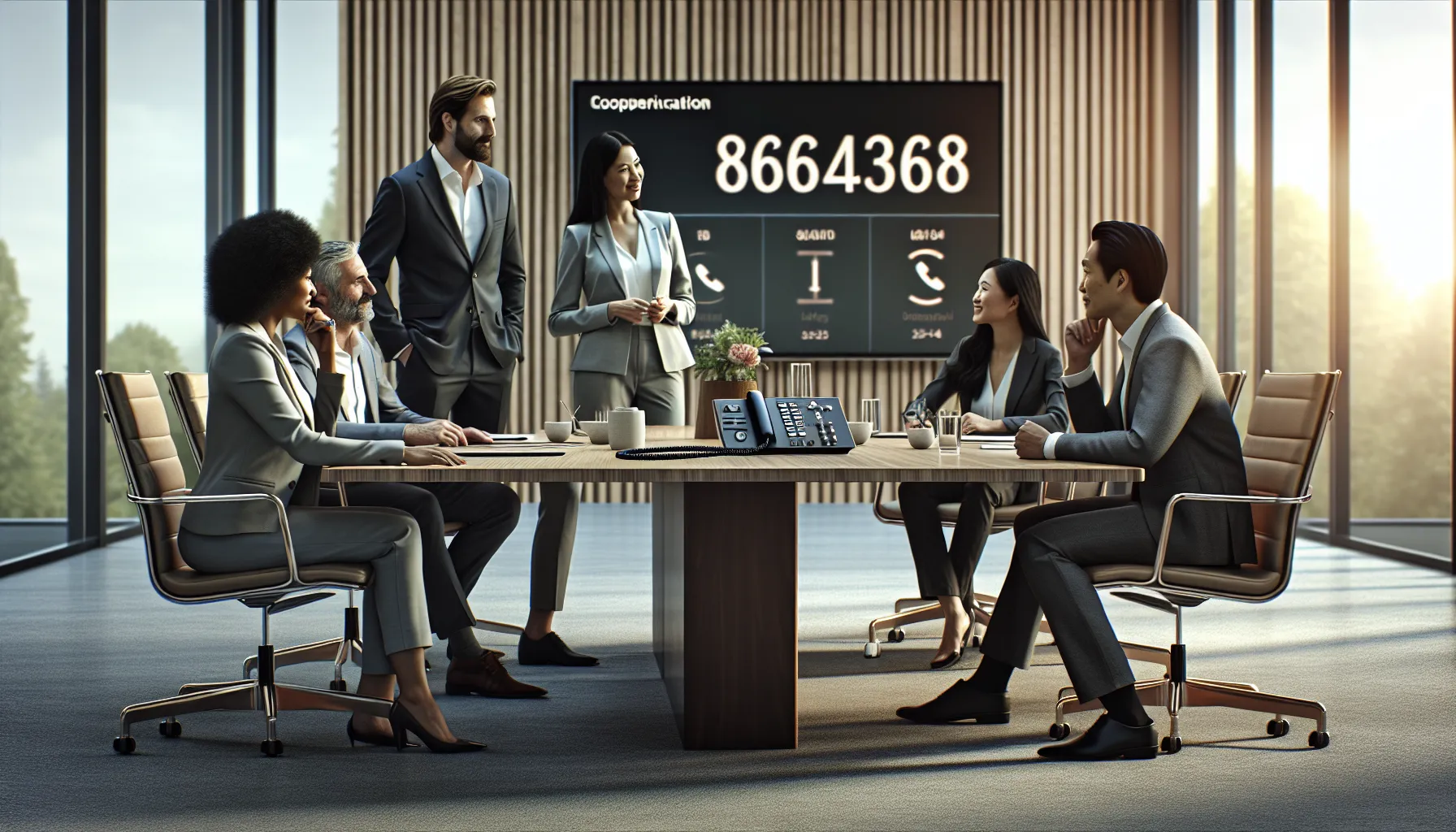 diverse professionals discussing telemarketing in a modern office.