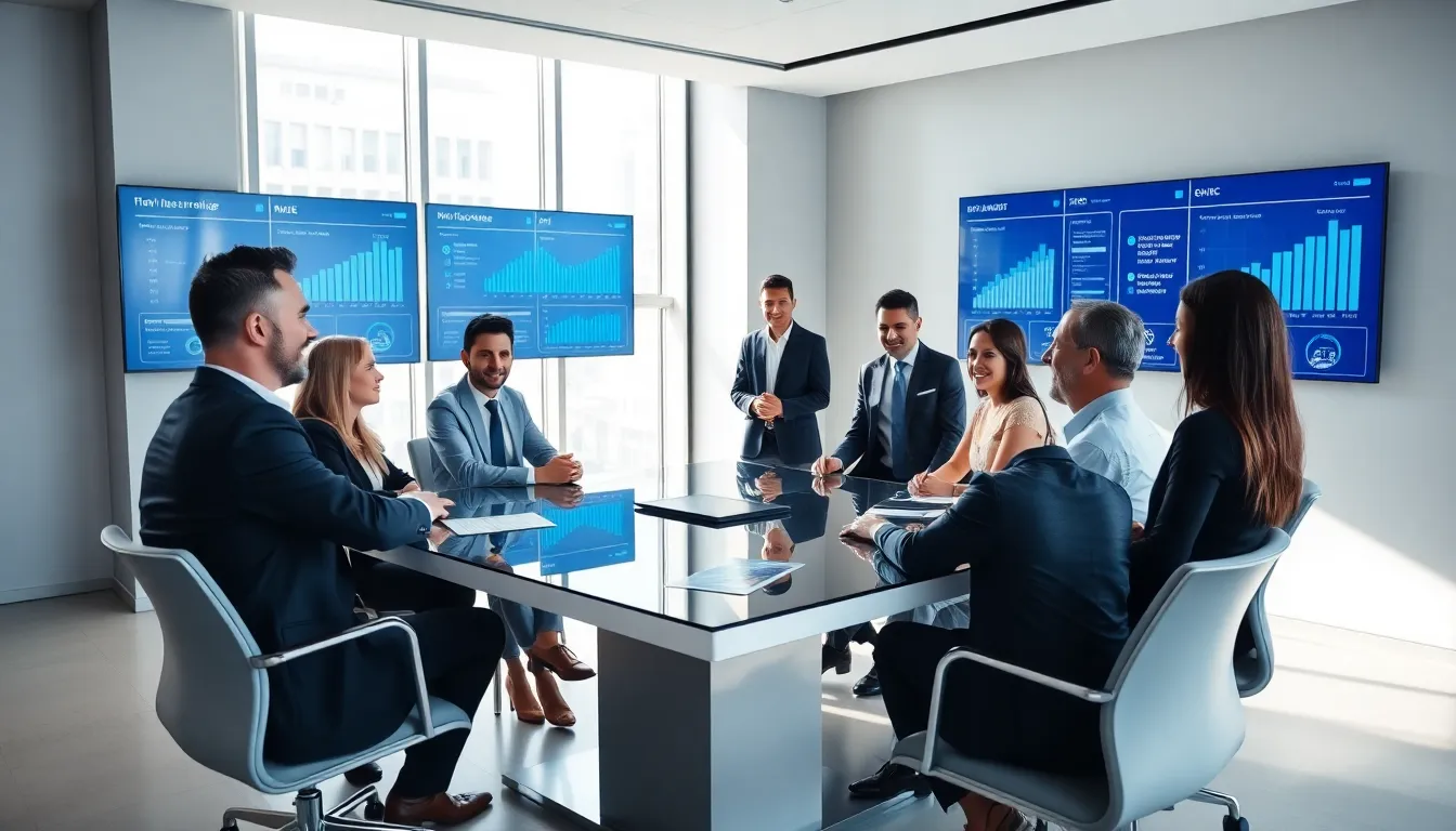 diverse team collaborating on technology in a modern office.