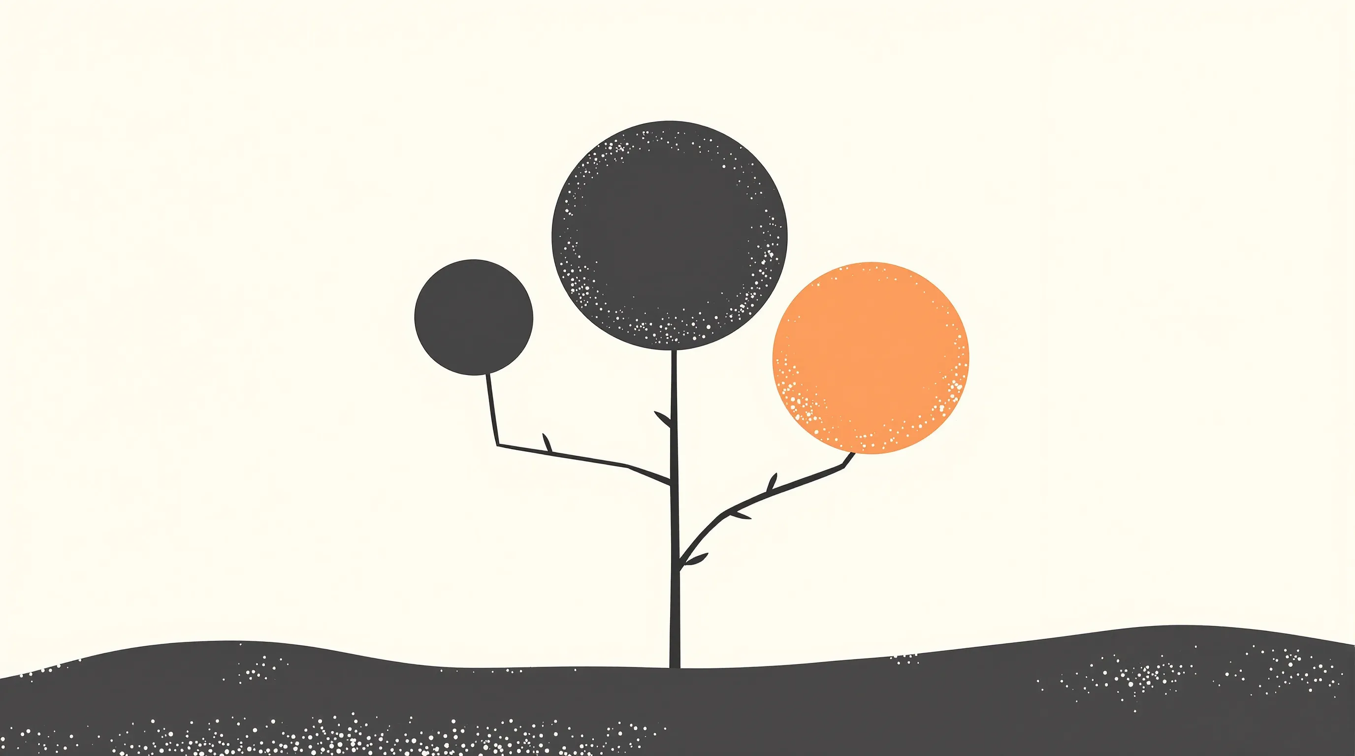 Minimal family tree with three connected silhouettes on neutral background.