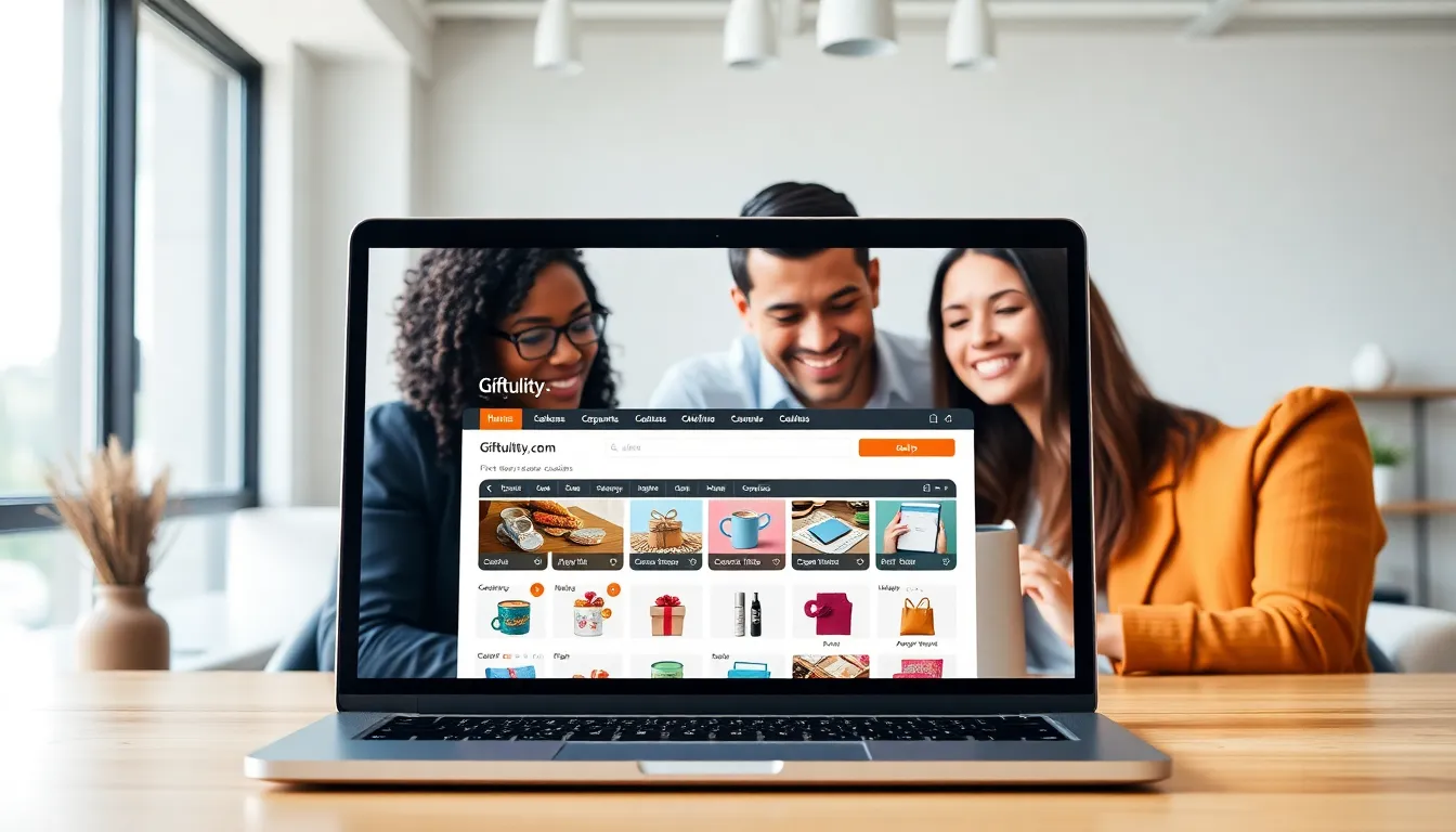 professionals exploring gifts on a website in a modern office.