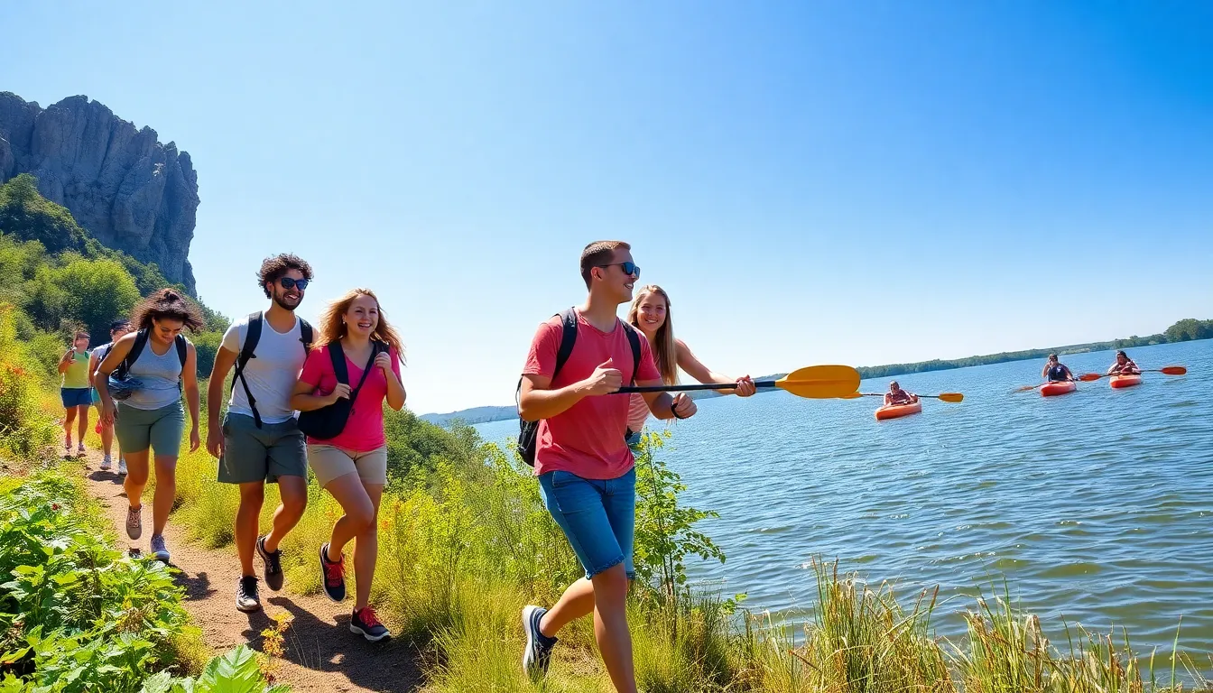 young adults hiking and enjoying water activities in Connecticut.