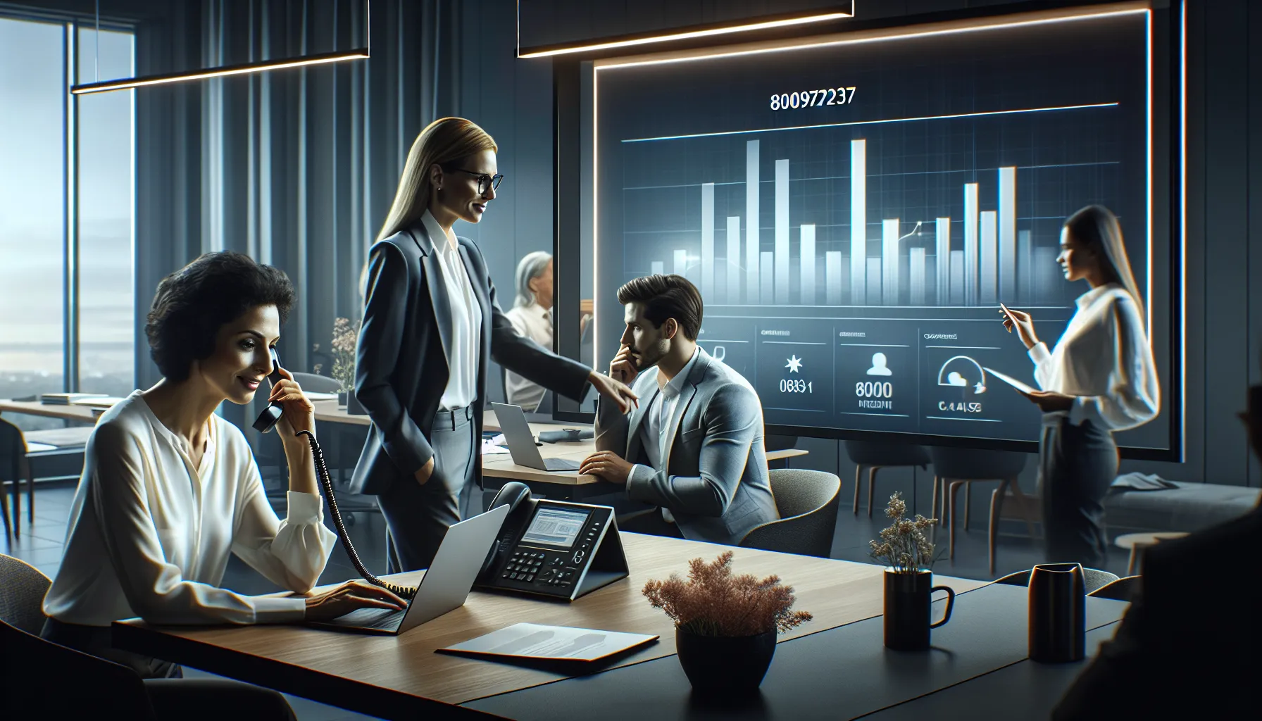 professionals discussing toll-free number in a modern office