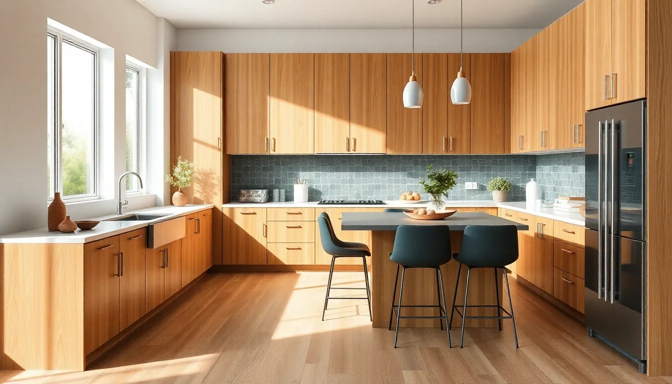 modern kitchen with versatile oak cabinets and natural light.