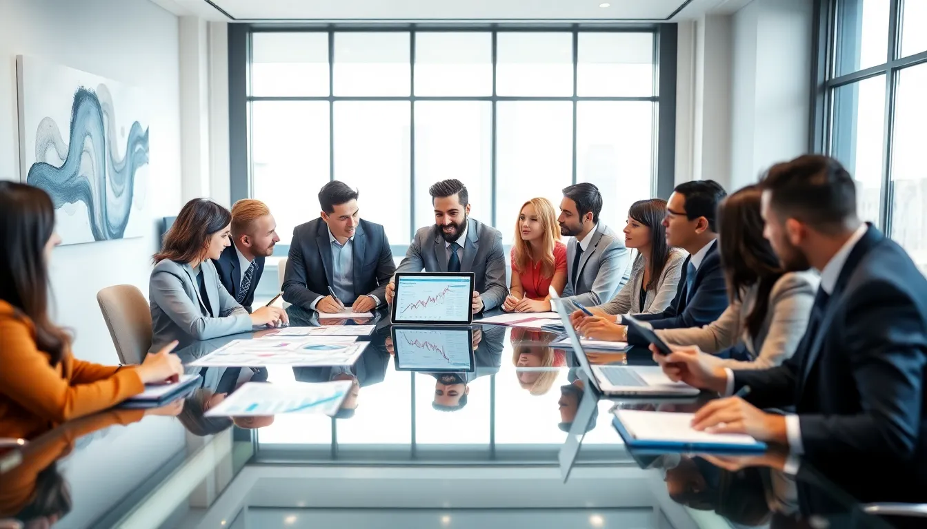 diverse professionals collaborating in a modern office setting.