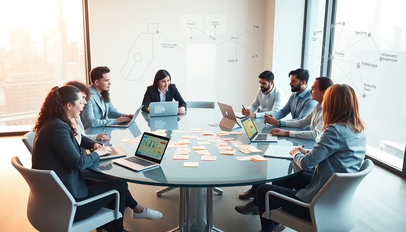 diverse professionals collaborating in a modern office setting.