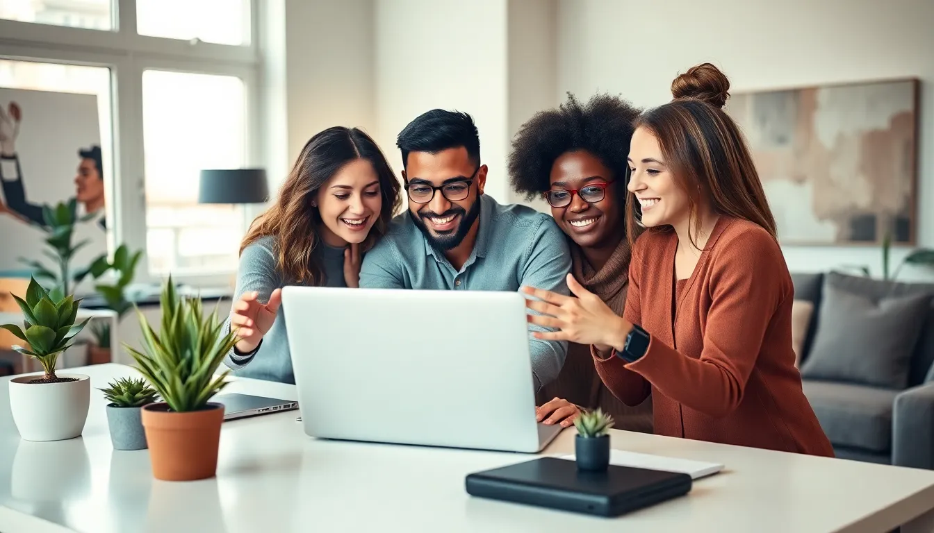 diverse professionals collaborating in a modern home office.