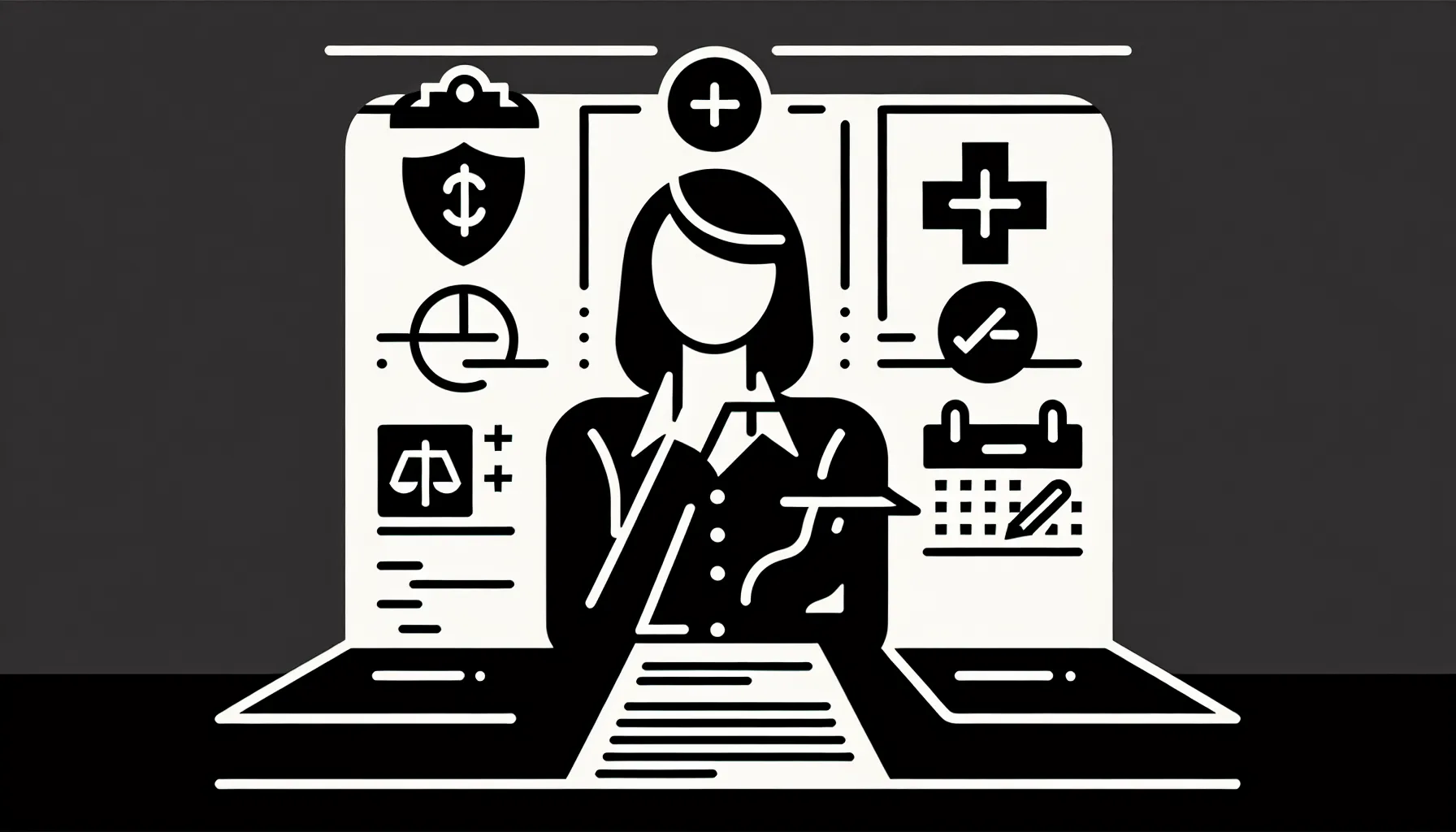 Veterinarian at desk reviewing contracts with icons for pay, call, malpractice of Idaho Veterinary Contract Review.