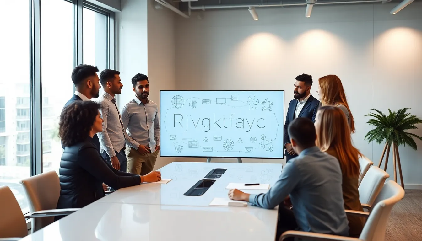 diverse team brainstorming about rjvgkfqyc in a modern office.
