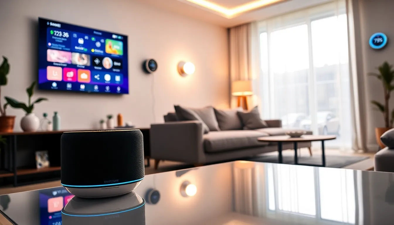 modern living room featuring smart home gadgets and devices.