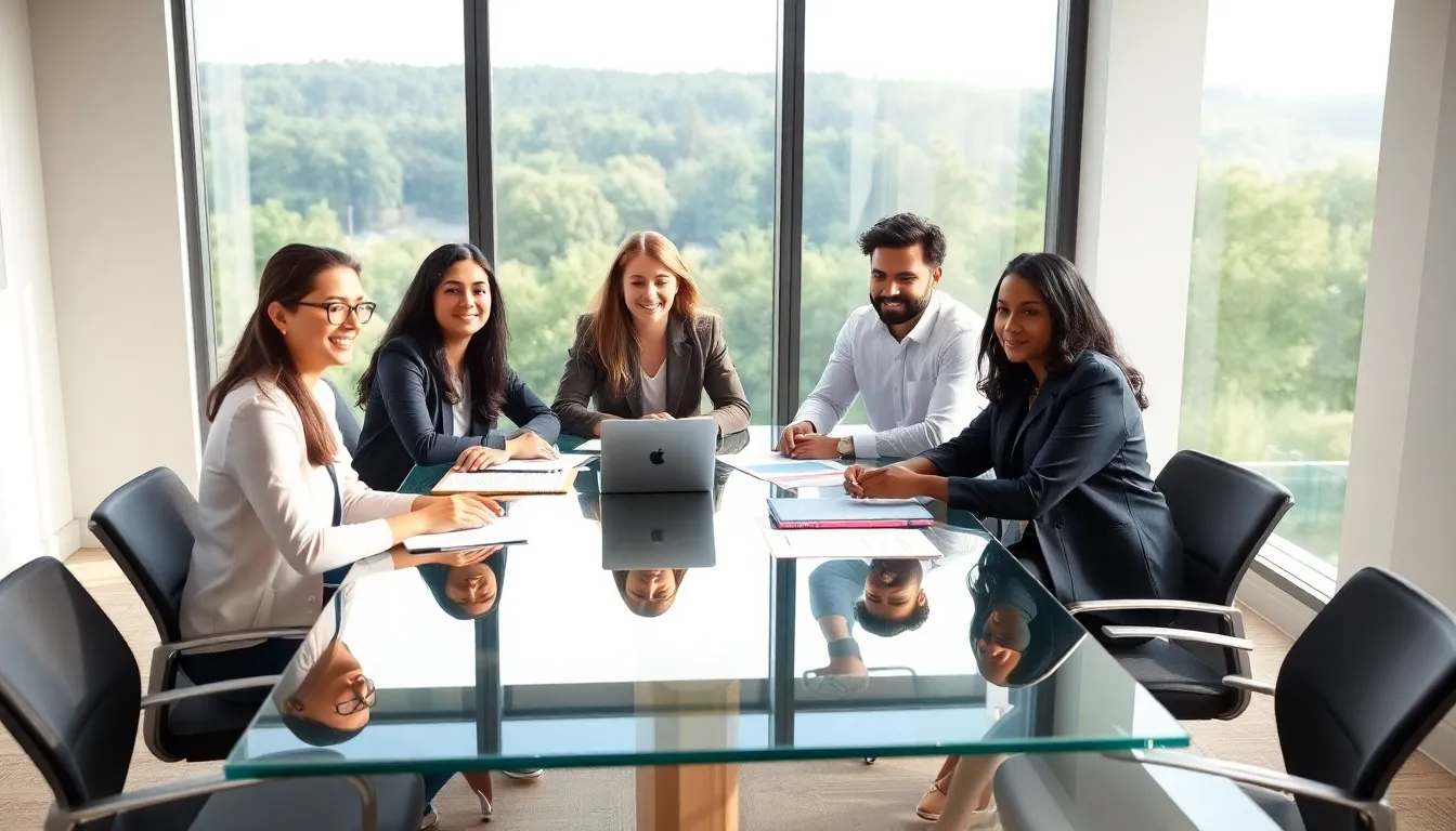 diverse professionals discussing work-life balance in a modern office.