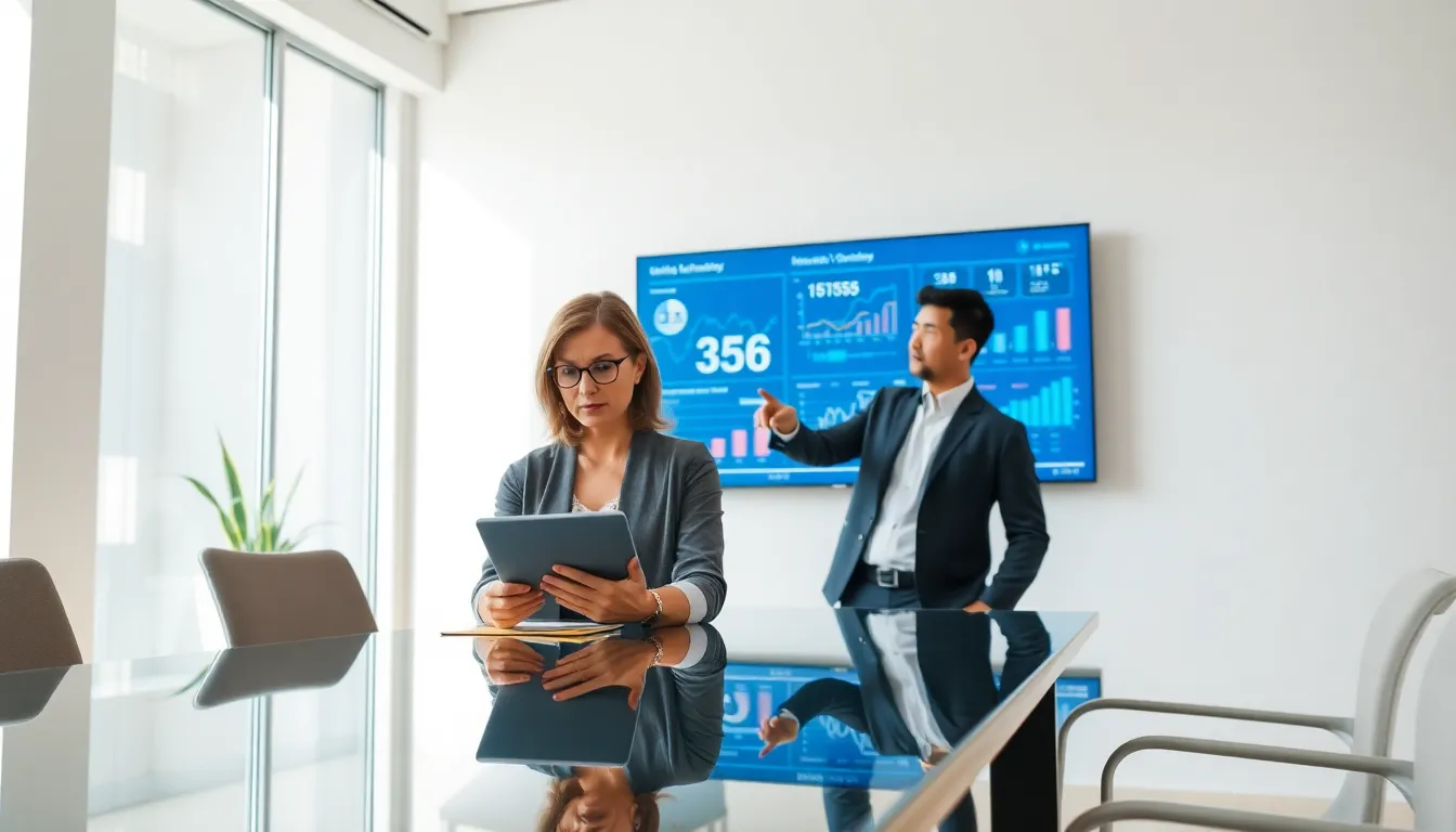 diverse team analyzing data in a modern office.