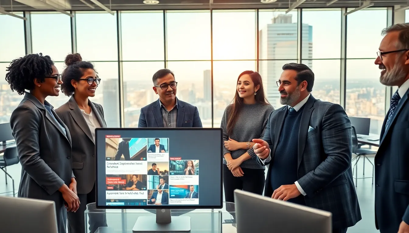 a diverse team energetic in a modern newsroom discussing news articles.