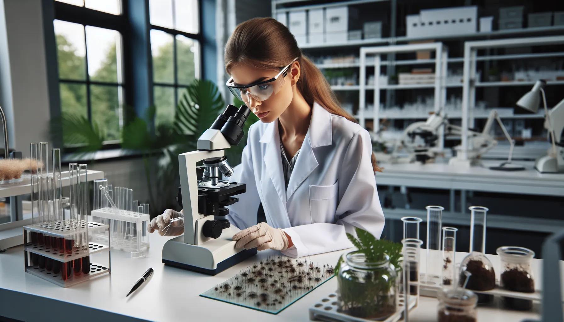 scientist studying potosterums in a modern laboratory setting.