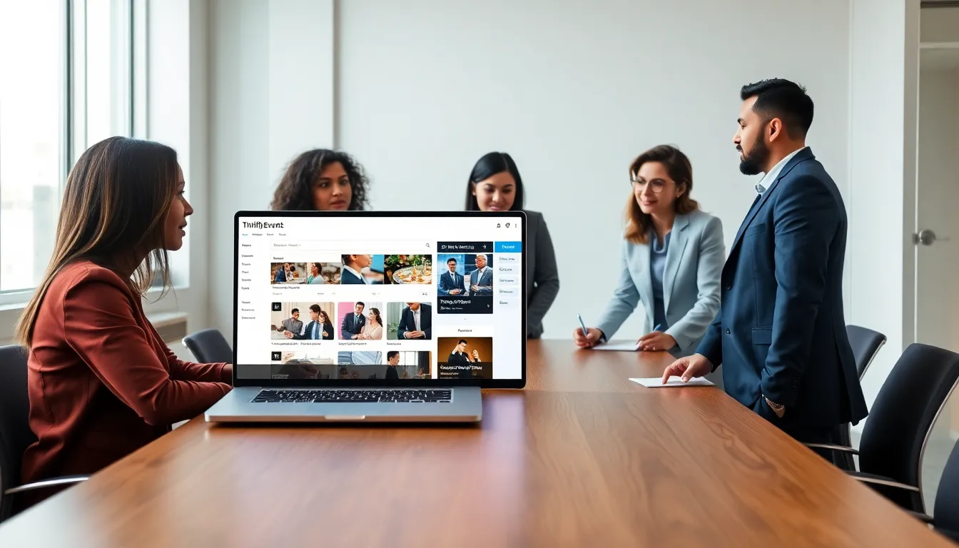 diverse group planning events using ThriftyEvents Net on a laptop.