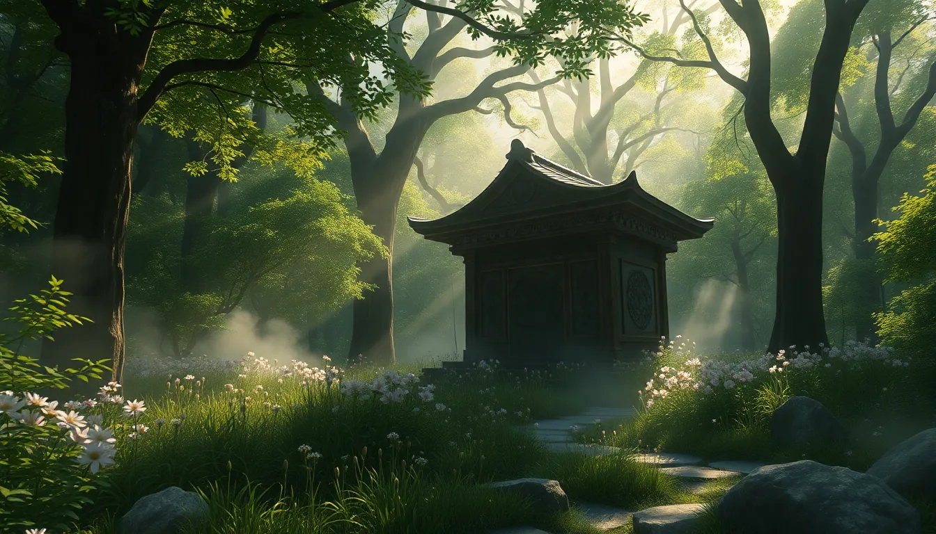 A serene hidden altar surrounded by nature.