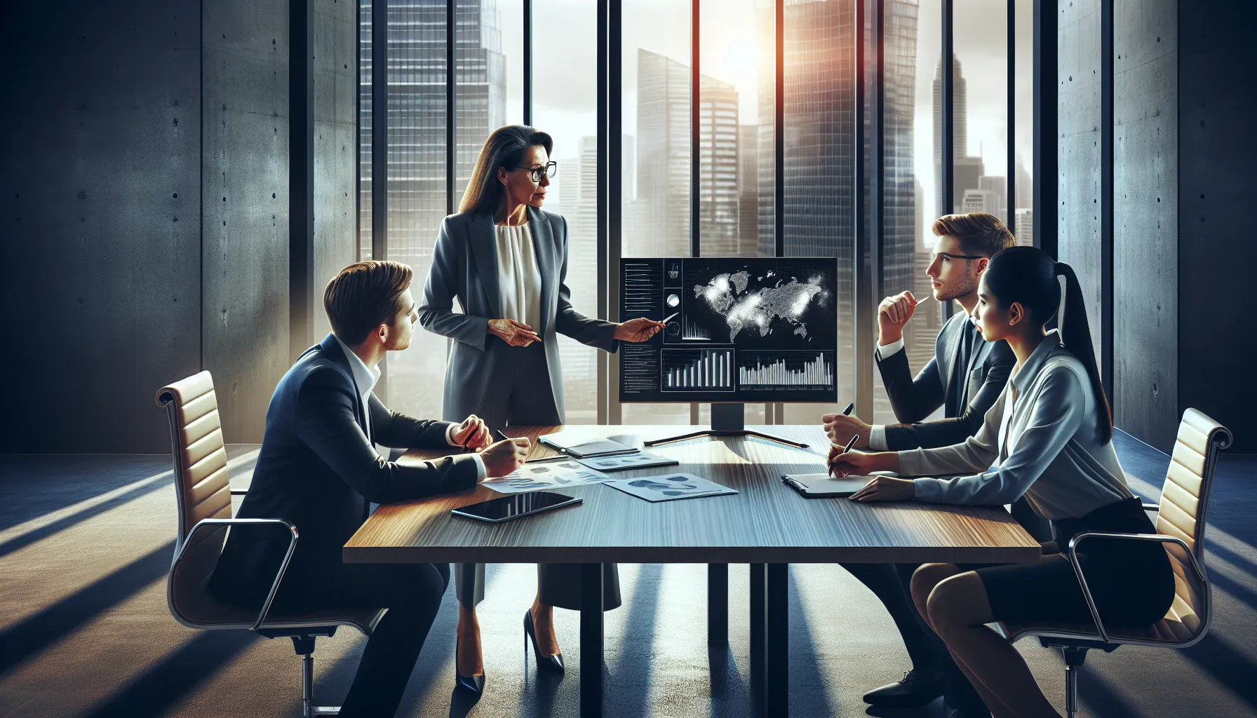 business professionals discussing challenges in a modern office setting.