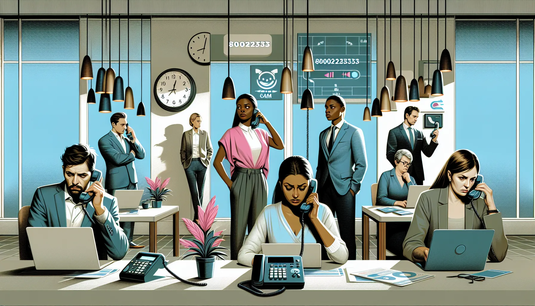 professionals discussing challenges with toll-free number support in an office.