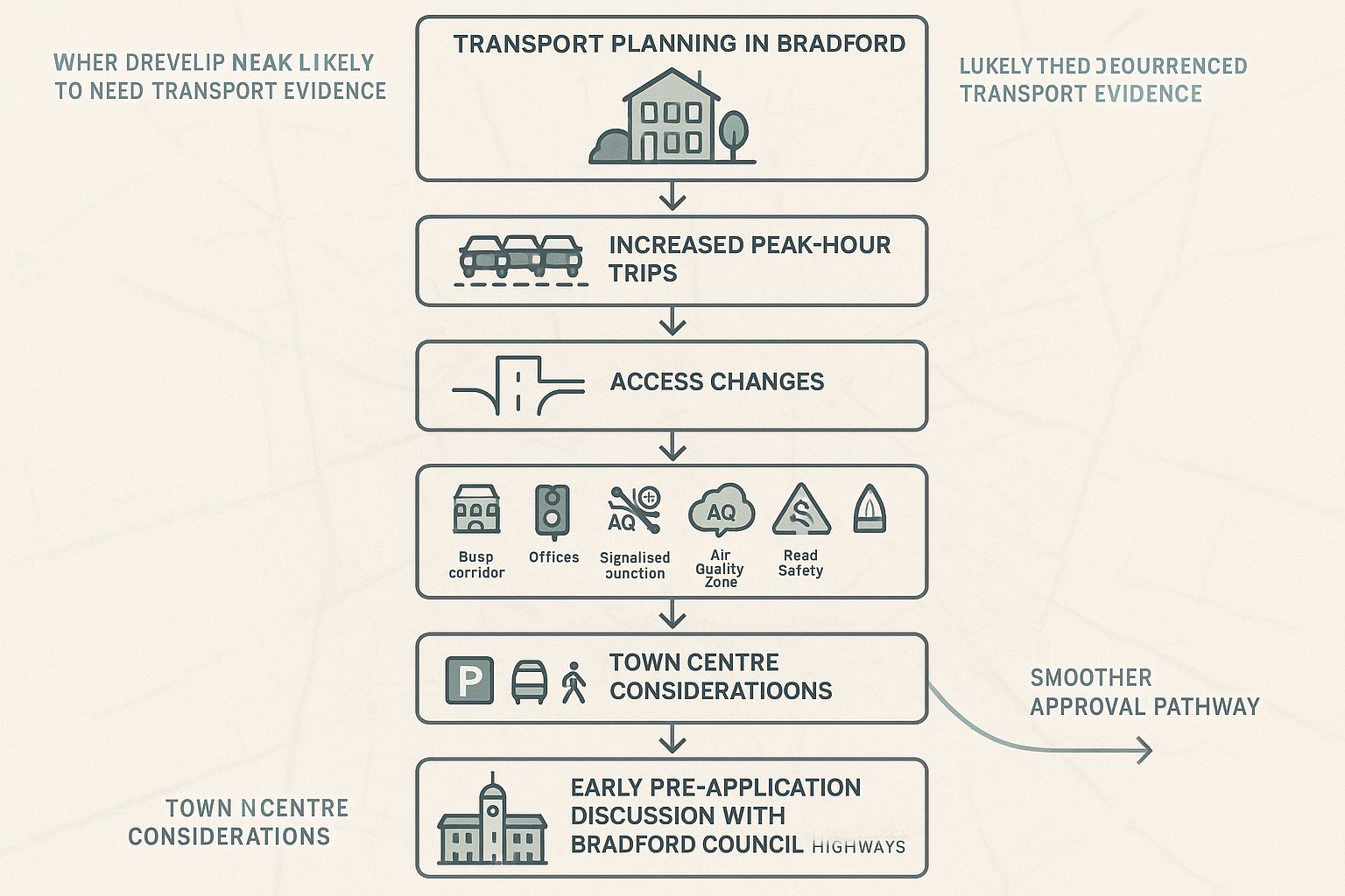Infographic showing when Bradford developments need transport evidence and early highways review.