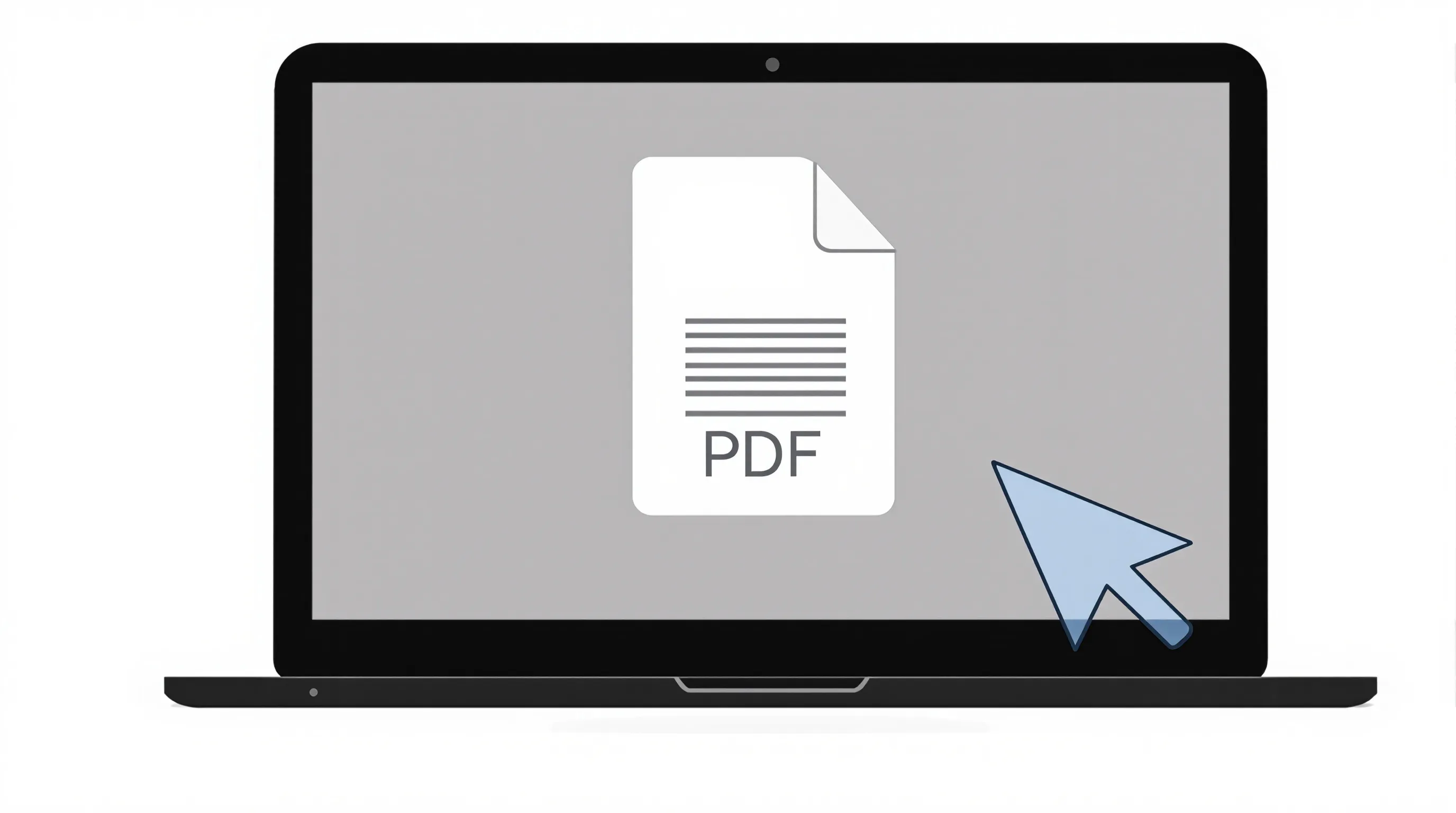 Minimalist illustration of a cursor clicking to open a PDF document on a computer screen.