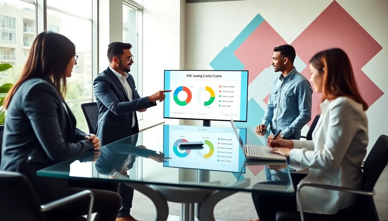 diverse team discussing VA loans in a modern office.
