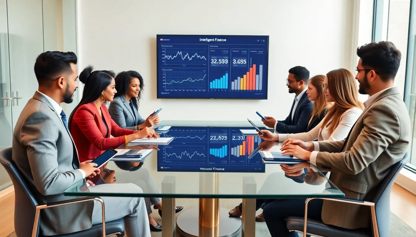 diverse finance professionals collaborating in a modern office.