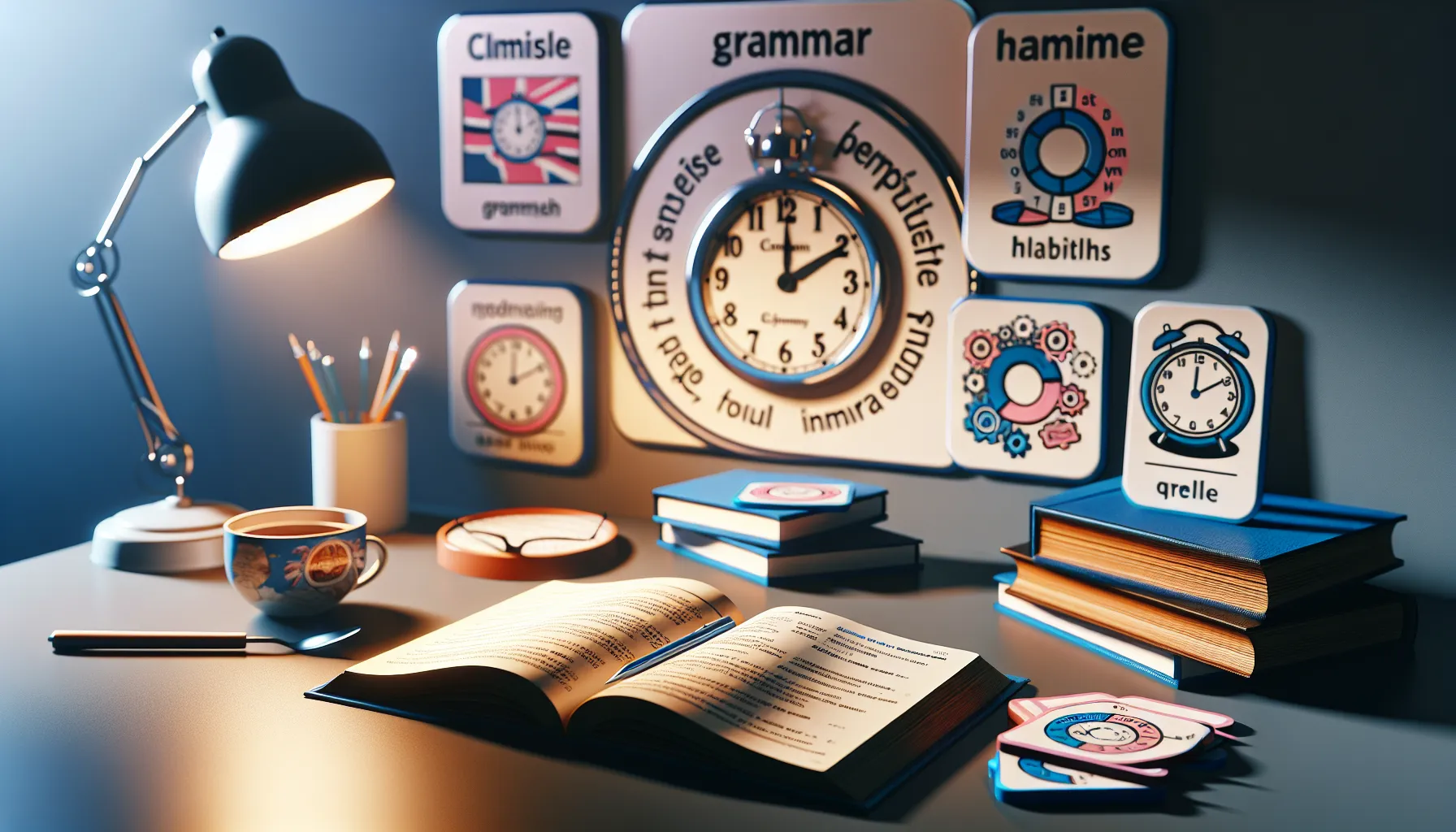 An educational scene illustrating the Present Simple tense in the English language.