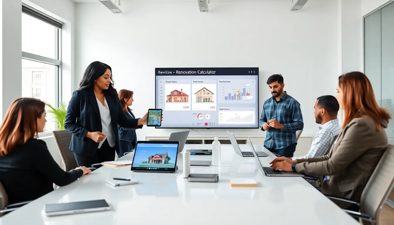 diverse team collaborating in a modern office for home renovations.