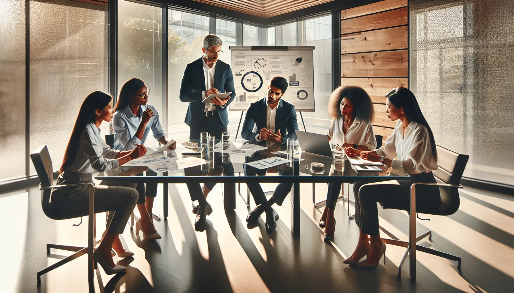 diverse professionals collaborating in a modern conference room.