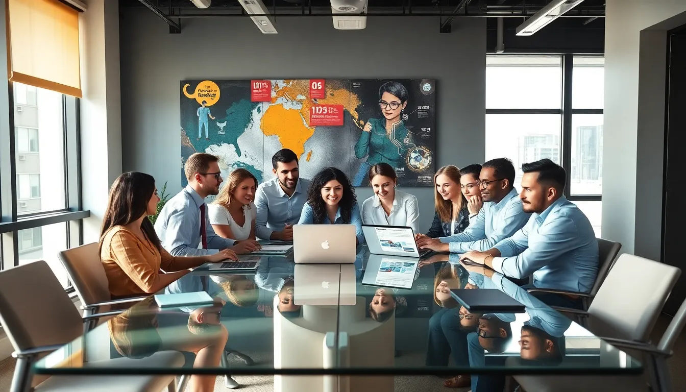 diverse team collaborating in a modern office space.