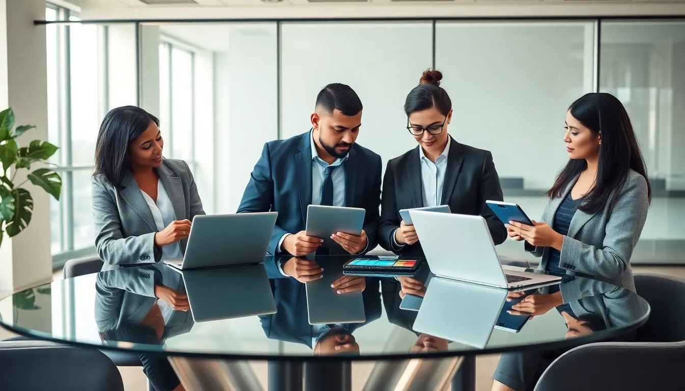 diverse team collaborating in a modern office.